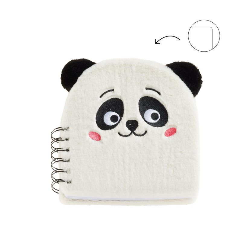 8422593082423-Carnet peluche panda Back2Fun avec visage brodé - format carré 160 pages lignées papier 80 g/m²--3