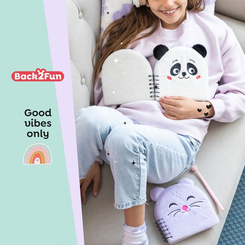 8422593082423-Carnet peluche panda Back2Fun avec visage brodé - format carré 160 pages lignées papier 80 g/m²--7