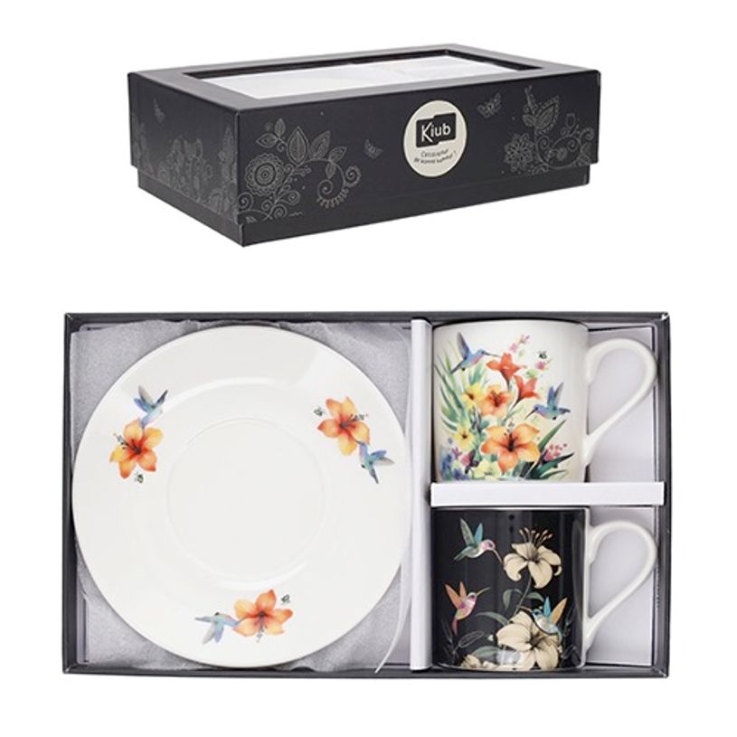 3701763901265-Kiub - Coffret Duo Tasses Café avec Soucoupes - Porcelaine - Collection Bug Art - 26 x 17 x 6.5 cm - Disponible dans différ--0