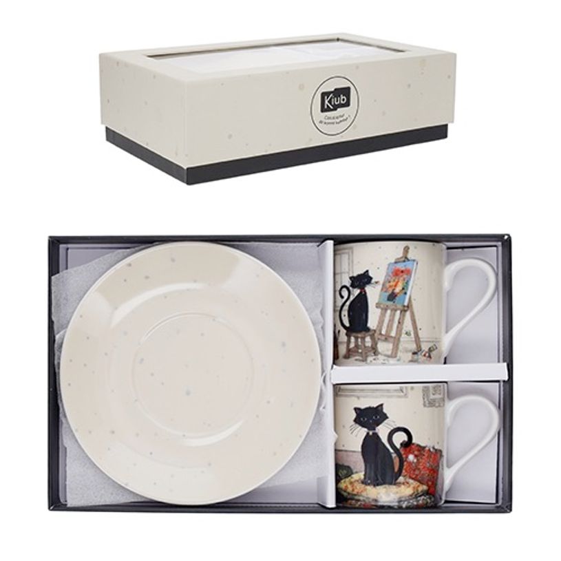 3701763901241-Kiub - Coffret Duo Tasses Café avec Soucoupes - Porcelaine - Collection Bug Art - 26 x 17 x 6.5 cm - Disponible dans différ--0
