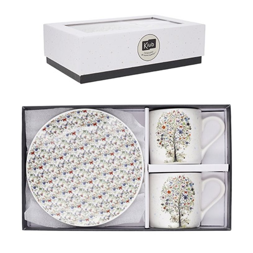3701763901258-Kiub - Coffret Duo Tasses Café avec Soucoupes - Porcelaine - Collection Bug Art - 26 x 17 x 6.5 cm - Disponible dans différ--0