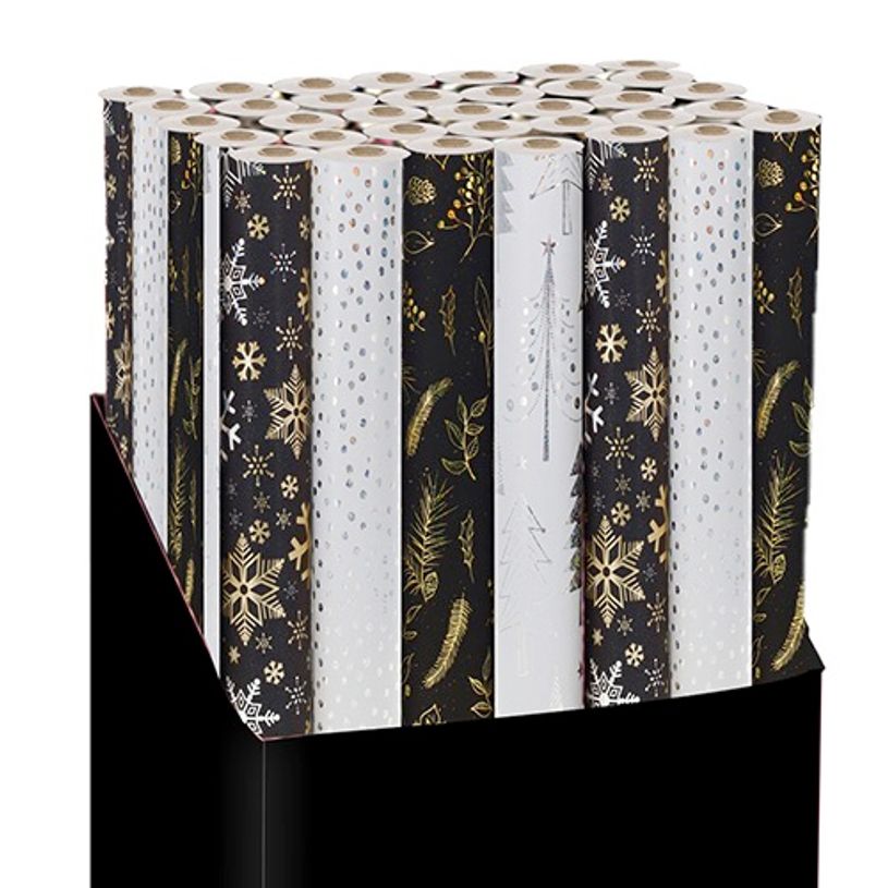 3700572801322-Kiub - Papier - Cadeau 70x200 cm noël - Metallise noir et blanc--0