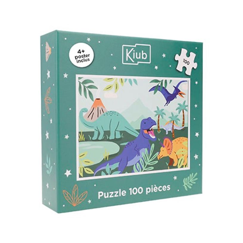 3700572809427-Kiub - Puzzle 100 pcs dino 36x49 - Collection les petits--0