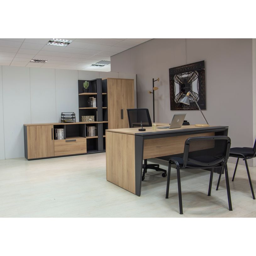 3483601088443-Bureau manager ARCADE - 165 cm - chêne/anthracite--1