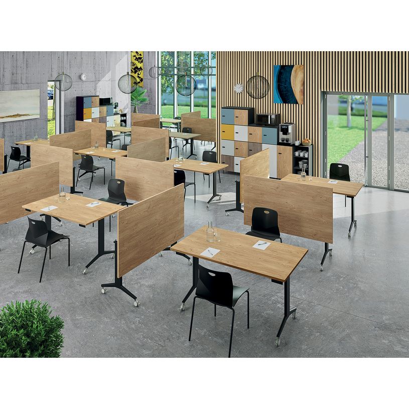 3253310160255-Table de réunion abattantes - L140 x P80 cm - pied blanc - plateau blanc perle--1