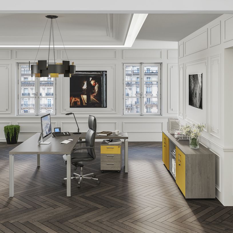 3253310270534-Armoire basse EXPRIM/LOFTER/LEVEL - H72 x L80 x P47 - 2 portes - Corps Blanc perle - Dessus et portes i--1