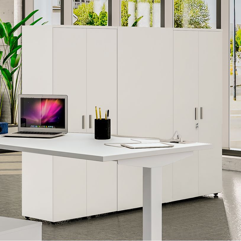 3253310146440-Armoire haute INEO/LEVEL/STEELY/WOODY - L80 x H180 x P47 - 2 portes - Corps blanc - Portes et dessus imita--1