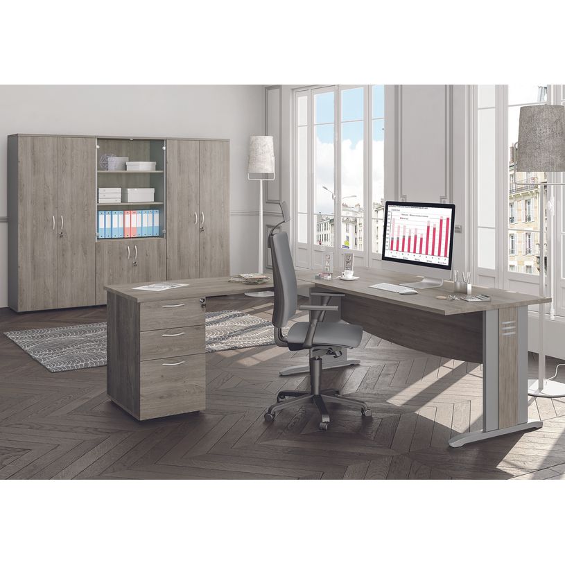 3253310335103-Armoire haute IDRA/DUAL - H180 x L80 x P47 - 2 portes - Corps blanc - Portes et dessus imitation noyer--1