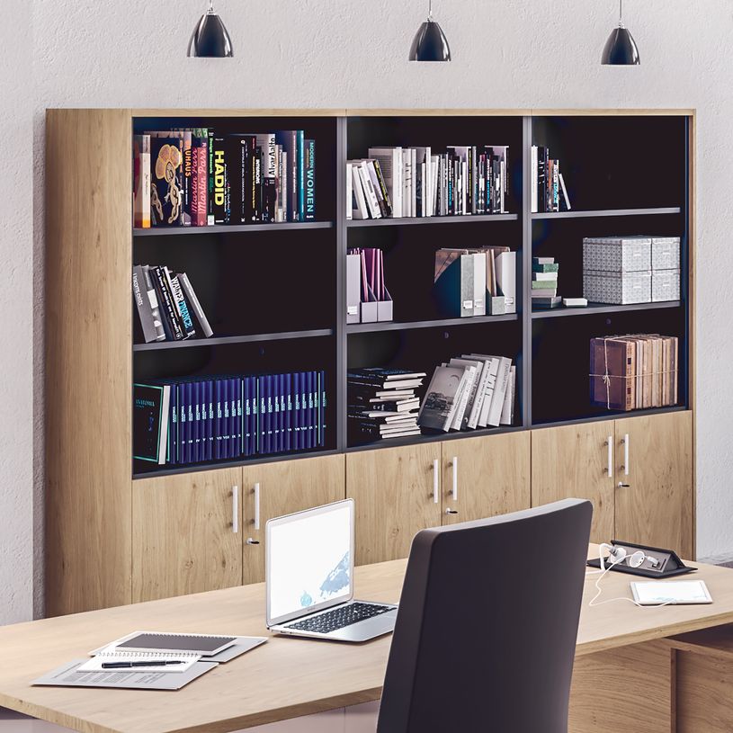 3253310147553-Bibliothèque haute INEO/LEVEL/STEELY/WOODY - Corps blanc - Portes et dessus Blanc perle--1