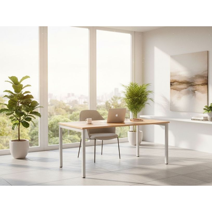 7331920001741-Bureau droit Trend - L140 - pieds arches - plateau imitation hêtre--1