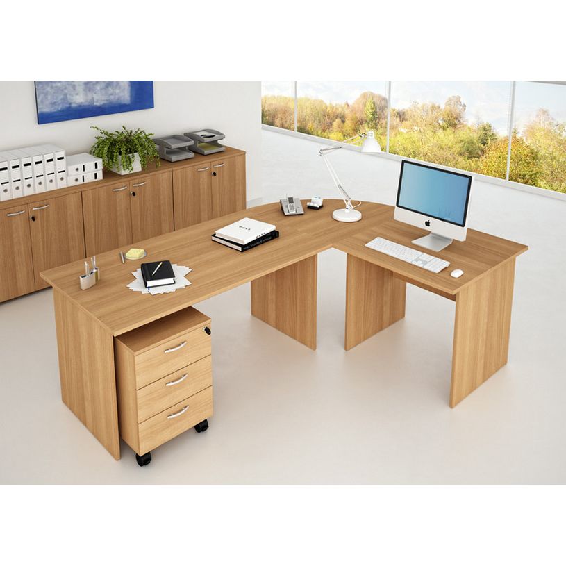 7331920000270-Bureau droit Trend - L160 - Pieds panneaux - plateau imitation chêne--1