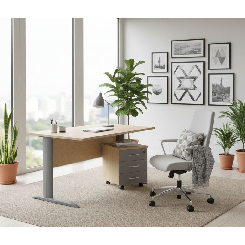 2012349515280-Caisson mobile - 3 tiroirs - déjà monté - fermeture centralisée - avec plumier - Anthracite/chêne--1