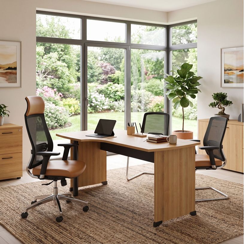 3483600784407-Bureau compact à droite JAZZ+ - L160 cm - Pieds panneaux - Hêtre--1