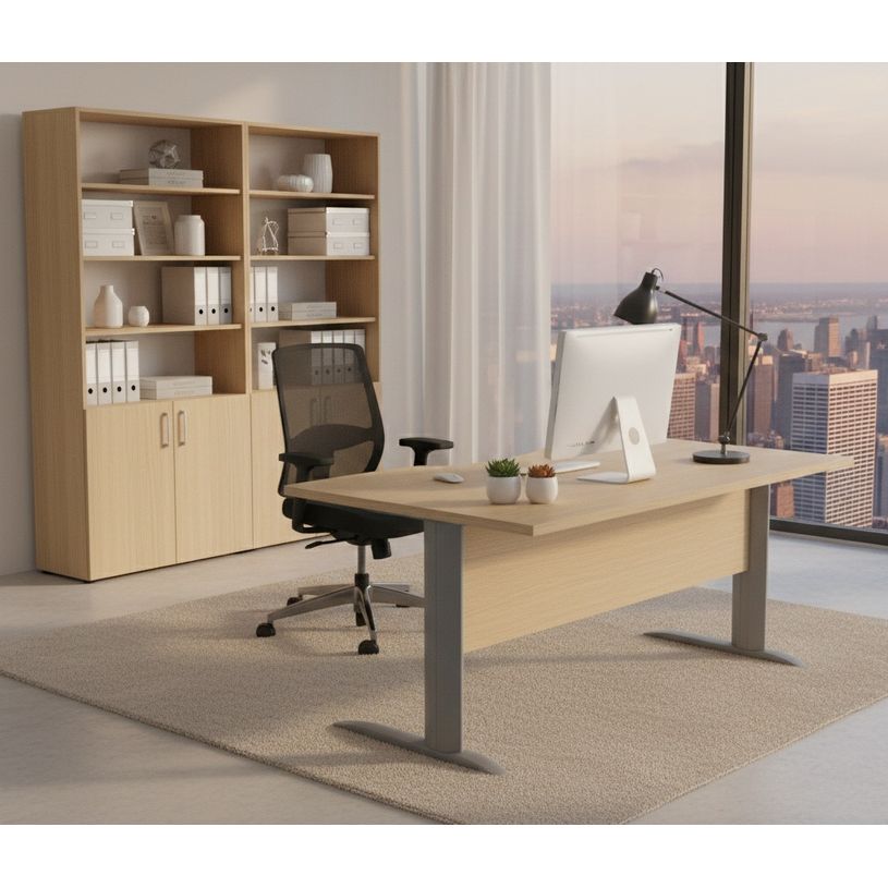 7331920000997-Bureau compact Trend - L160 cm - retour à droite - Pieds métals alu - plateau blanc (pied de renfort obligatoire à rajou--1