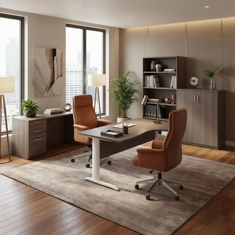 7331920001055-Bureau compact Trend - L160 cm - retour à droite - Pieds métals alu - plateau imitation frêne Toscan (pied de renfort obligatoire à rajou--1