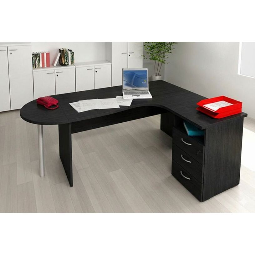 7331910004752-Caisson hauteur bureau Trend - L43xP60xH72 cm - 3 tiroirs + 1 niche - imitation frêne noir--1