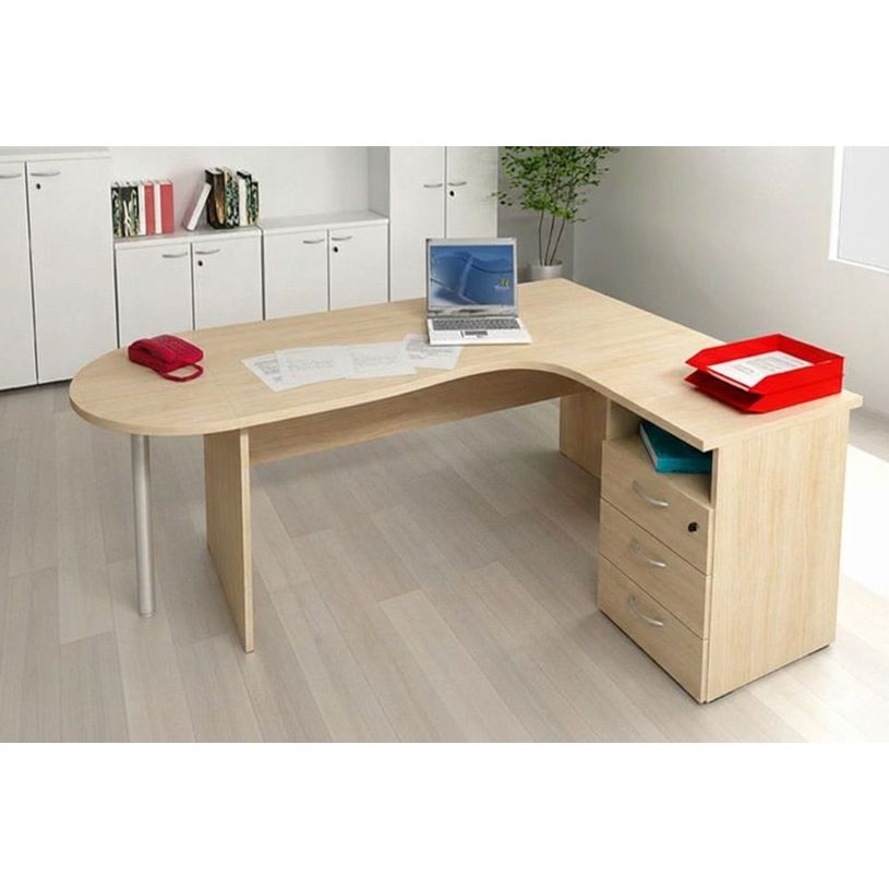 7331910008088-Caisson hauteur bureau Trend - L43xP60xH72 cm - 3 tiroirs + 1 niche - imitation hêtre--1