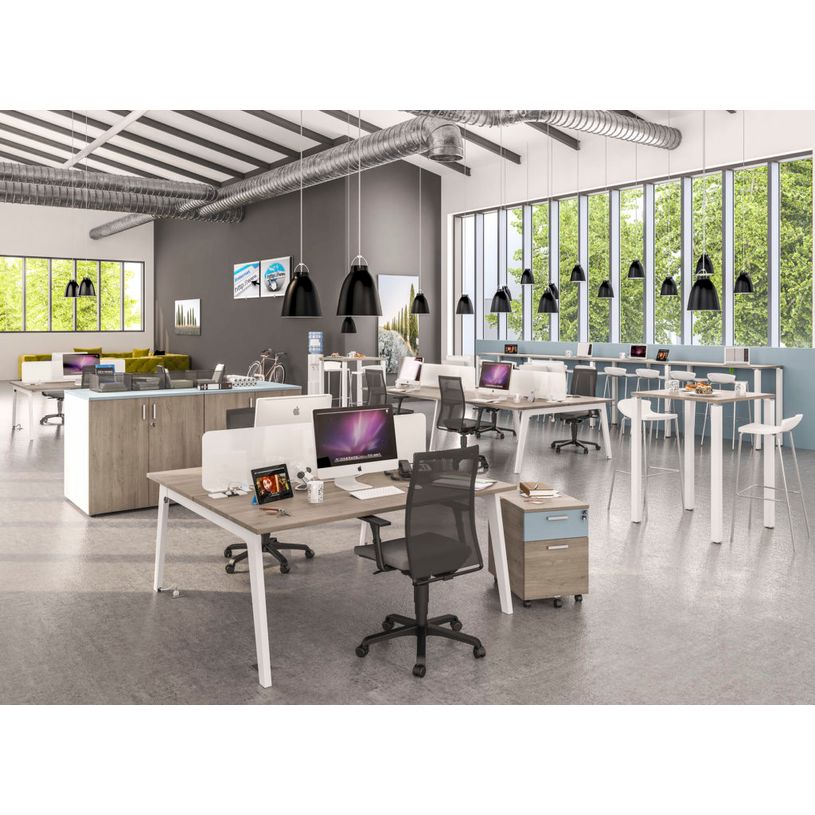 3253310162662-Bureau double STEELY - L120 cm - Elément de départ - Pieds carbone - plateau imitation Chêne gris--1