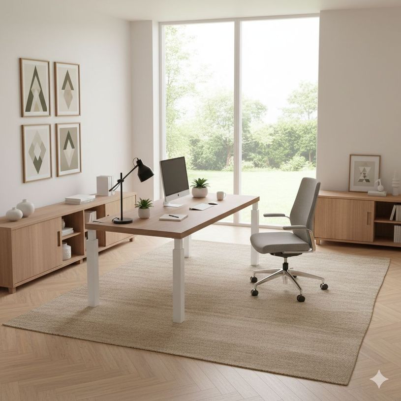 7331920004094-Bureau Manager FLORA - L210 x P90 cm - pieds en métal blanc - plateau imitation merisier arabis--1