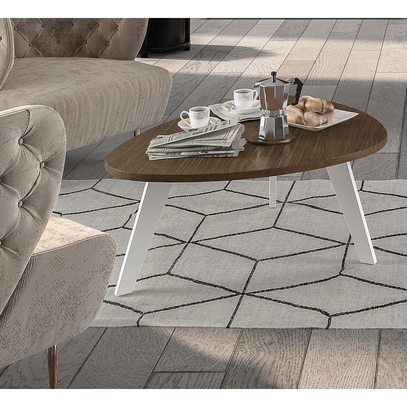 3253310177451-Table basse galet - L100xH42xP90/80 - pied blanc - plateau imitation chêne clair--1