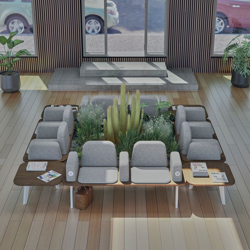 3253310177499-Banquette ILO - 2 places L172xP67cm -  blanc - structure chêne clair - tissu bleu guède--1