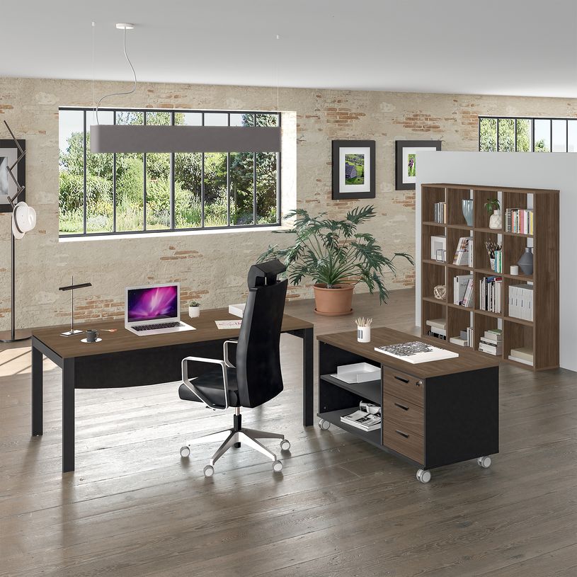 -Bureau simple IRIS - L140 cm - Pieds aluminium - plateau imitation Hêtre--1