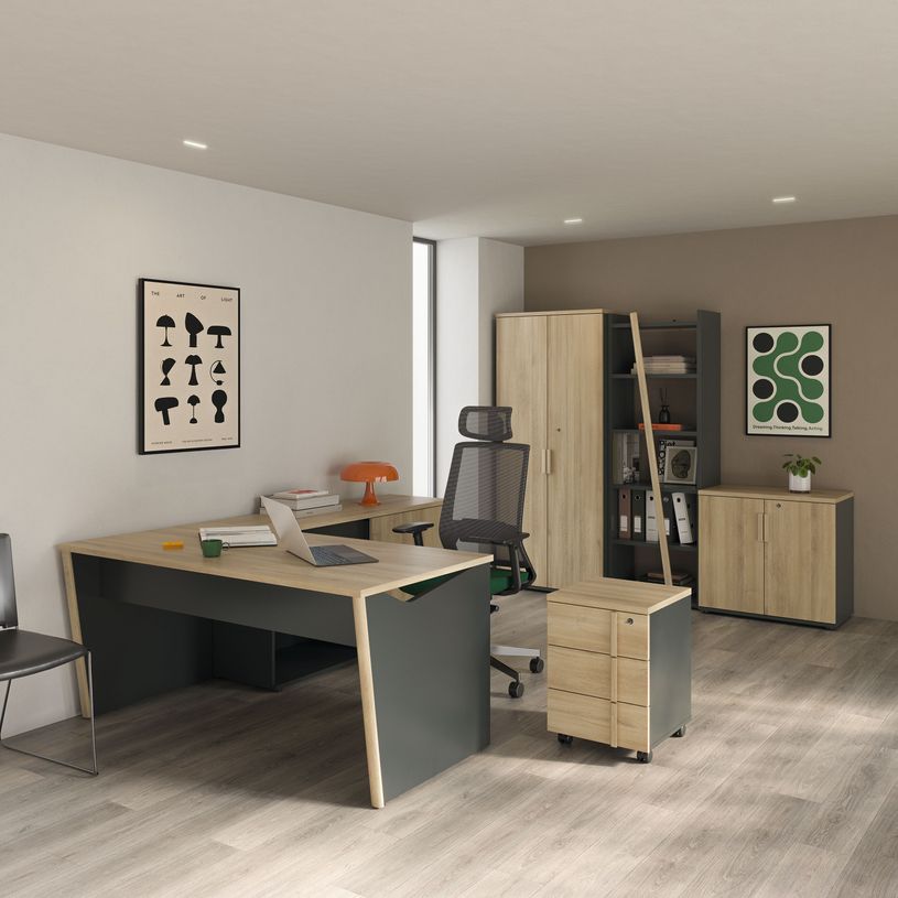 3483601391512-Bureau ITALIC - L160 - Imitation chêne du bocage/anthracite--1