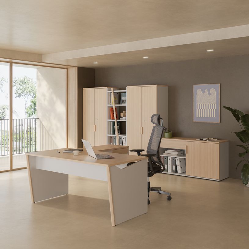 3483601385511-Bureau ITALIC - L160 - Imitation chêne/blanc--1