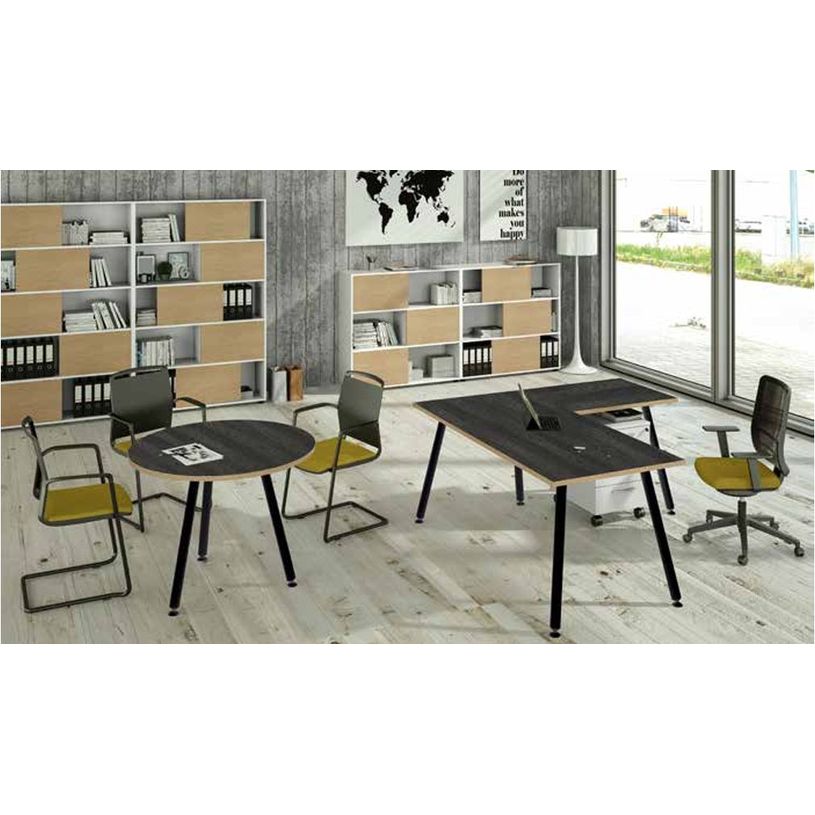 2012349511732-Bureau LEONARDO - 180 cm - Pieds métal noirs - Anthracite chants chêne--1