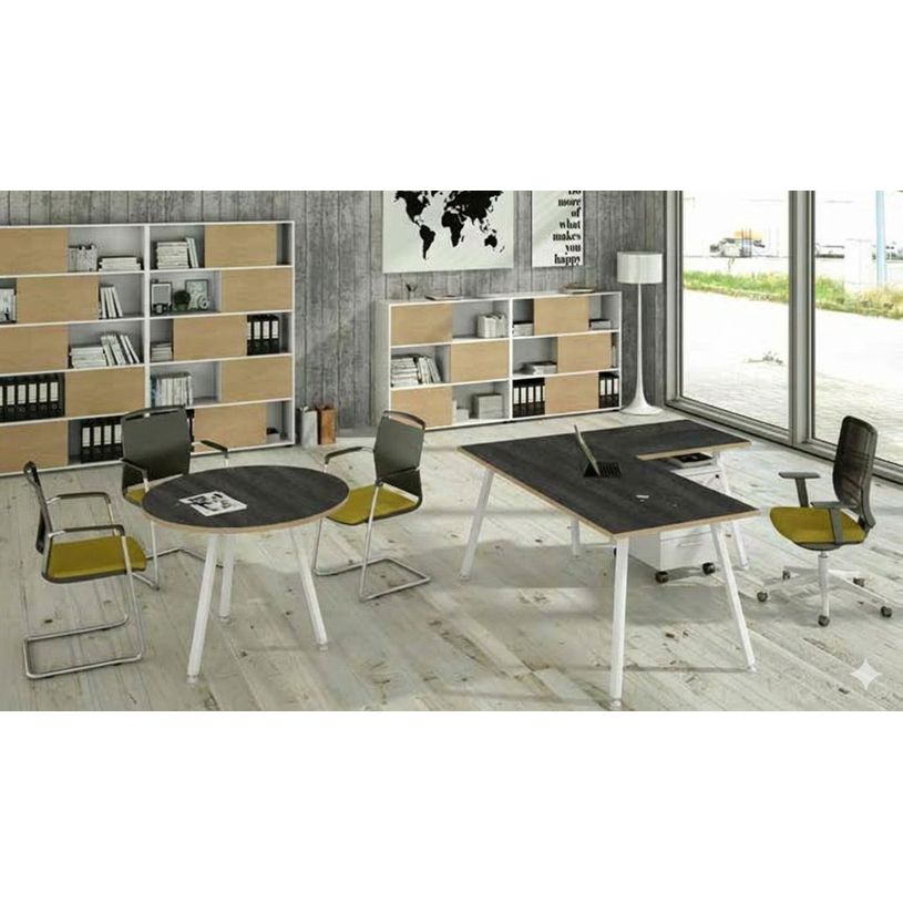 2012349510537-Bureau LEONARDO - 120 cm - Pieds métal blancs - Anthracite chants chêne--1