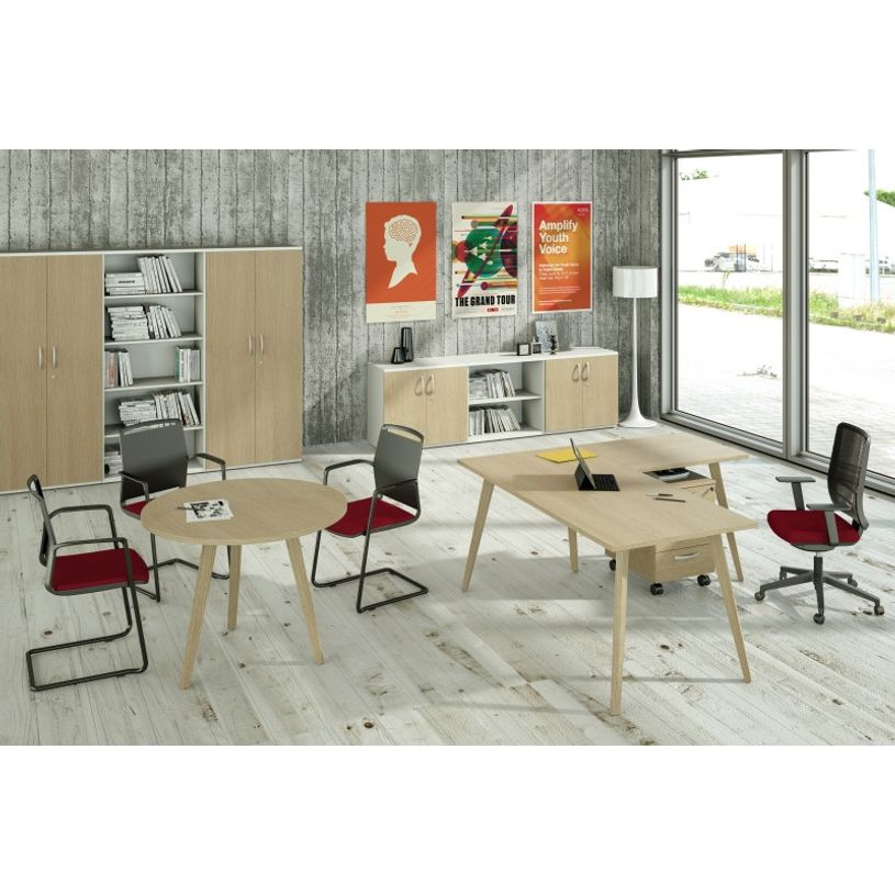 2012349512111-Bureau LEONARDO - 180 cm - Pieds bois - Chêne--1