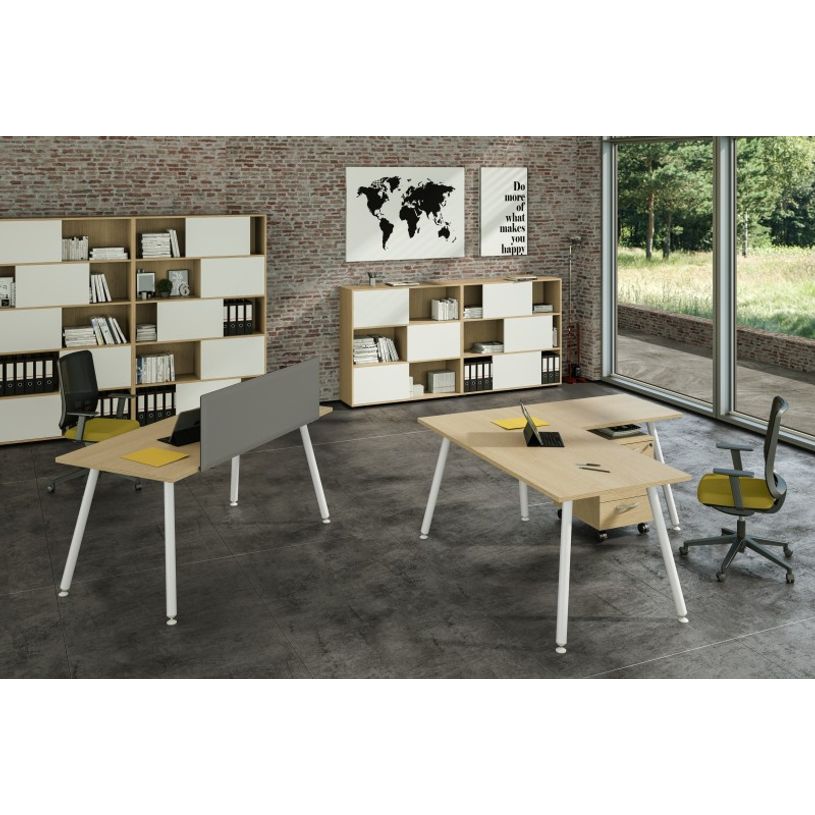 2012349509777-Bureau LEONARDO - 120 cm - Pieds métal blancs - Chêne--1