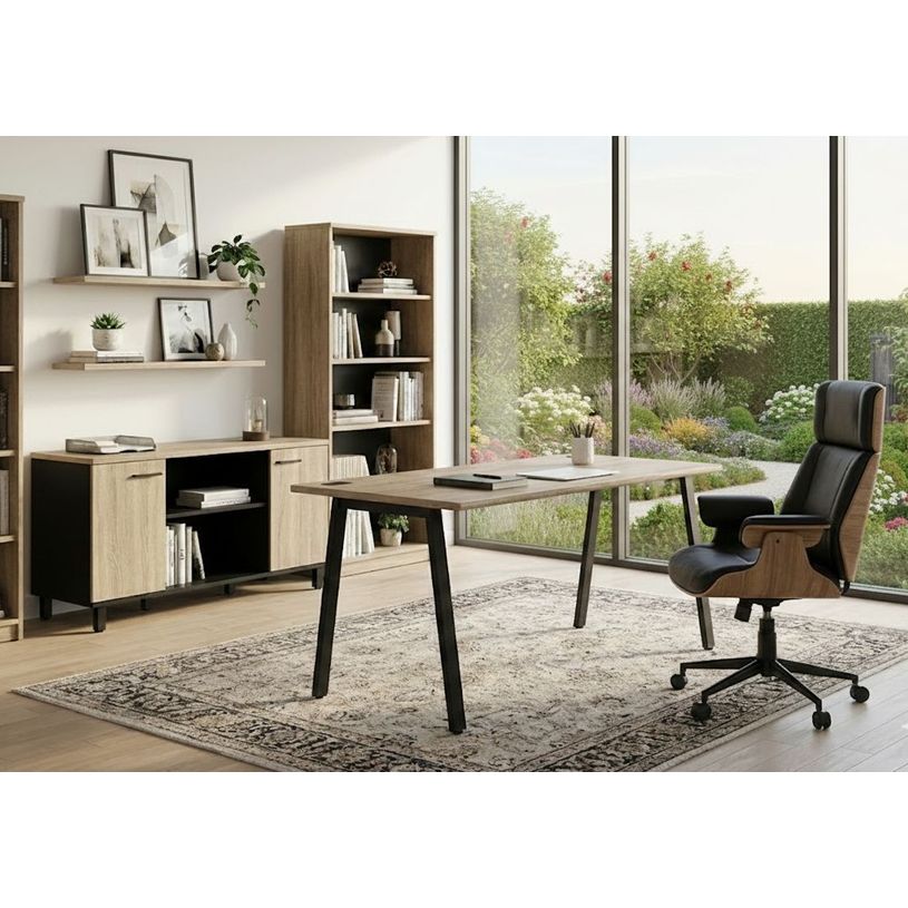 3483600940490-Bureau MAMBO - 140 cm - Pieds métal - Chêne Sonoma/noir--1