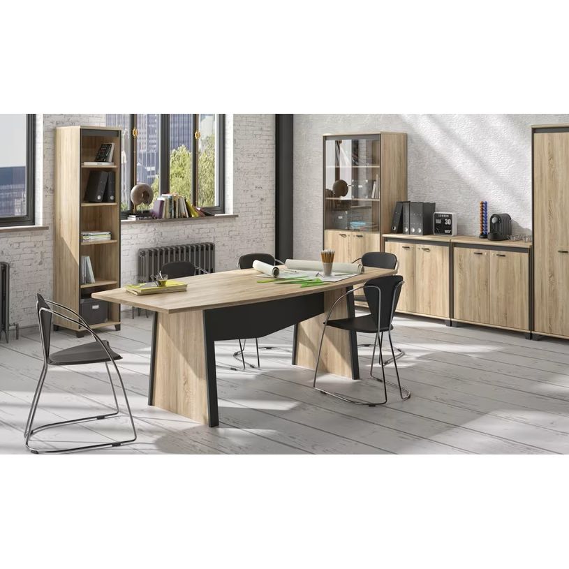 3483600874412-Table de réunion tonneau MAMBO - Chêne Sonoma/noir--1