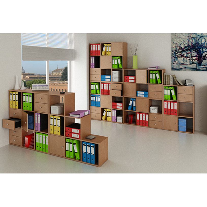 7331910014713-Bibliothèque modulaire MAXICOLOR - 3 cases - plateau imitation chêne clair--1