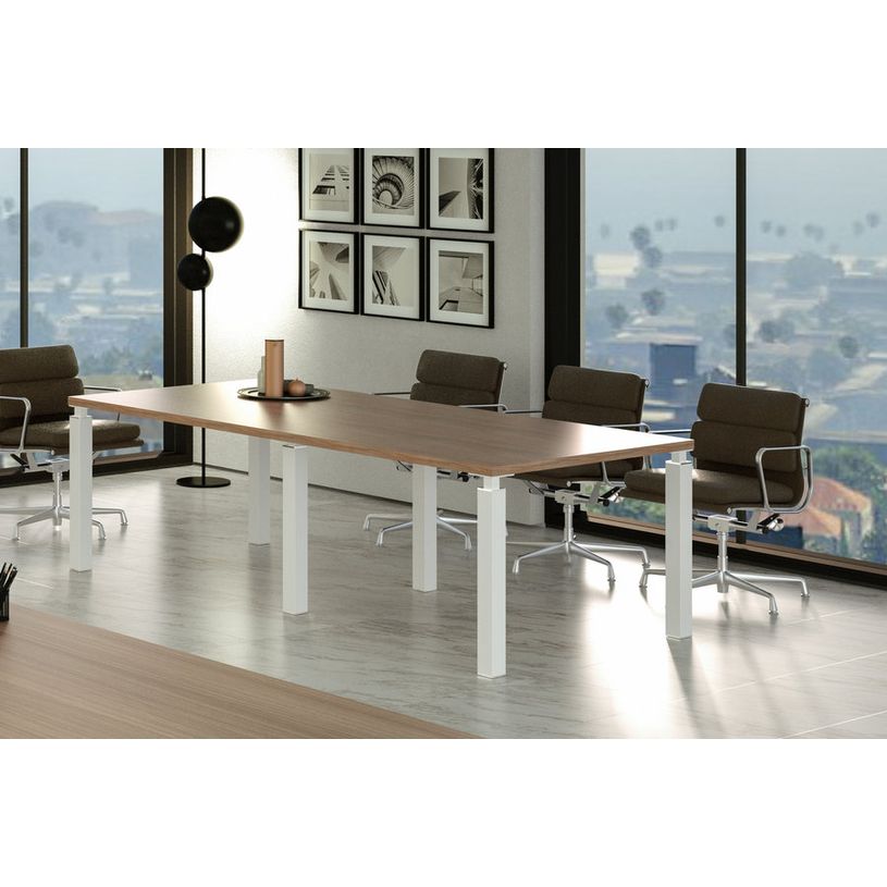 7331920004155-Table de réunion FLORA - L220 x P100 cm - 6 pieds en métal blanc - plateau imitation merisier arabis--1