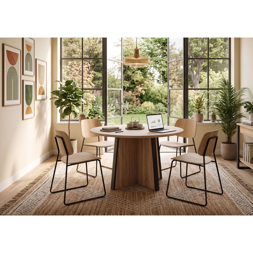 3483600874405-Table de réunion ronde MAMBO - Chêne Sonoma/noir--1