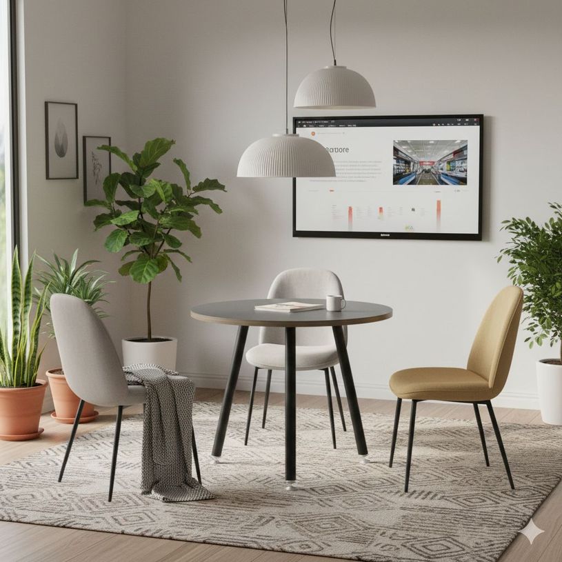 2012349511855-Table ronde - H74,4 cm - 80 cm - 3 pieds noir - plateau anthracite--1