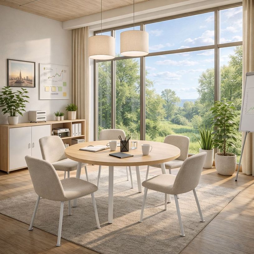 7331910018674-Table ronde - H74,4 cm - 100 cm - 4 Pieds blanc - plateau imitation chêne--1