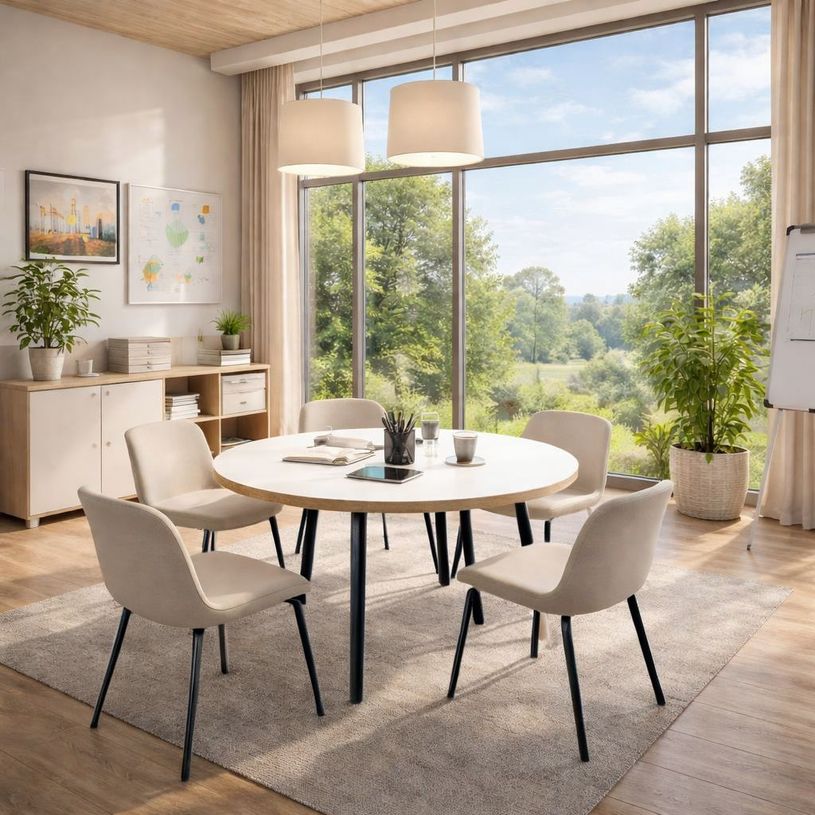 2012349511497-Table ronde - H74,4 cm - 100 cm - 4 pieds noir - plateau blanc--1