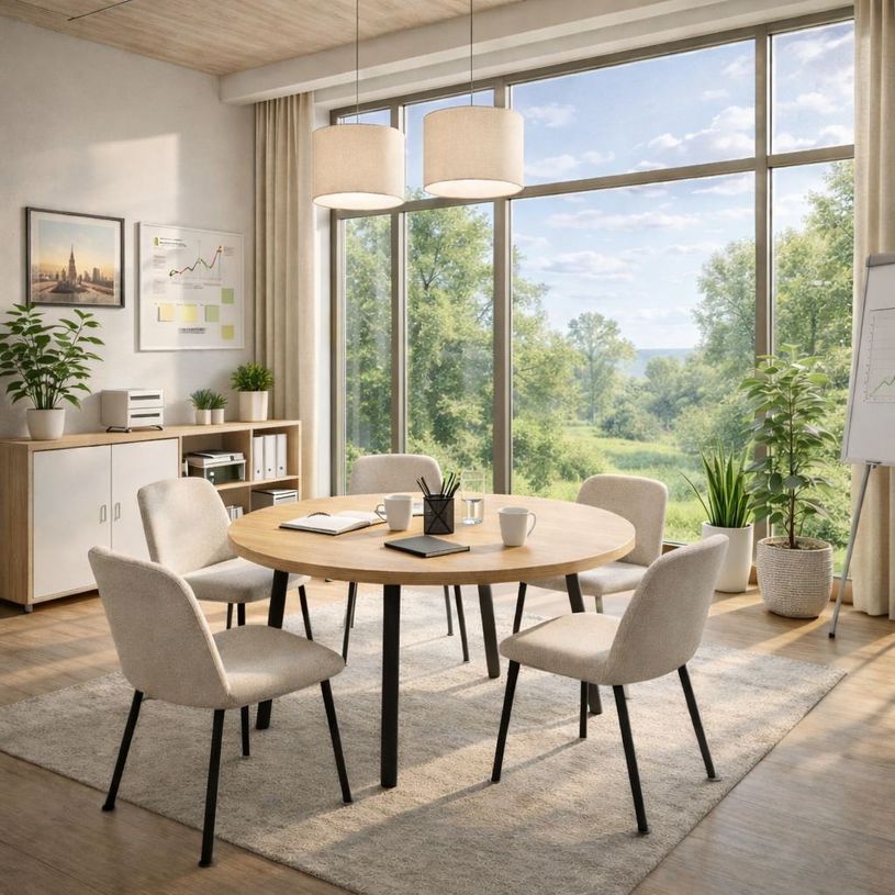 2012349511114-Table ronde - H74,4 cm - 100 cm - 4 pieds noir - plateau imitation chêne--1