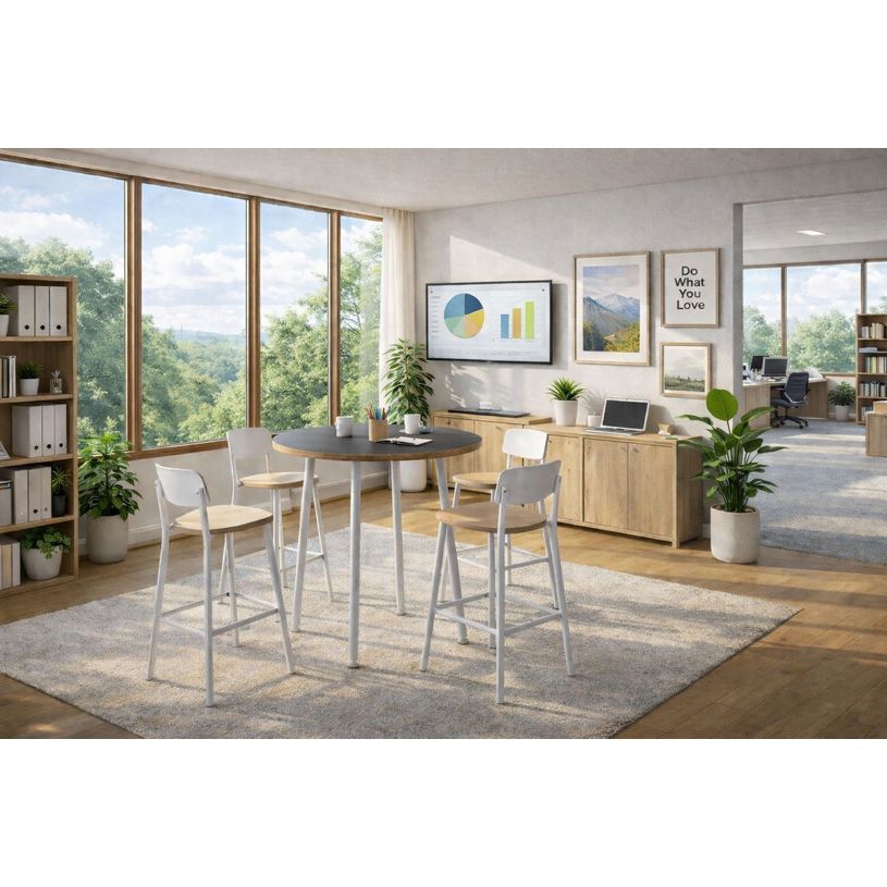 2012349510872-Table ronde - H105 cm - 100 cm - 4 Pieds blanc - plateau anthracite--1