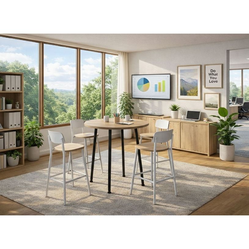 2012349511251-Table ronde - H105 cm - 100 cm - 4 Pieds noir - plateau imitation chêne--1