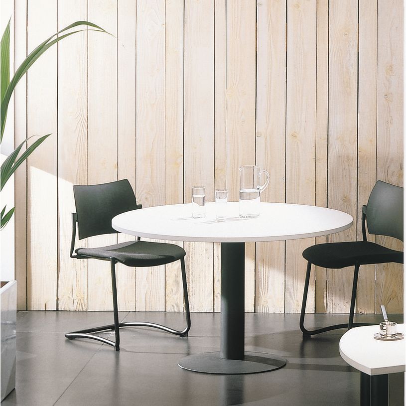 3253310171244-Table de réunion ronde - diam 100 cm - pieds tulipe anthracite - plateau imitation chêne gris--1