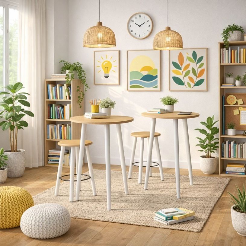 2012349510094-Table ronde - H105 cm - 80 cm - 3 pieds blanc - plateau imitation chêne--1