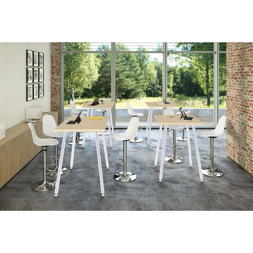 2012349510032-Table haute - 140 x 80 x 105 cm - Pieds métal blancs - Chêne--1