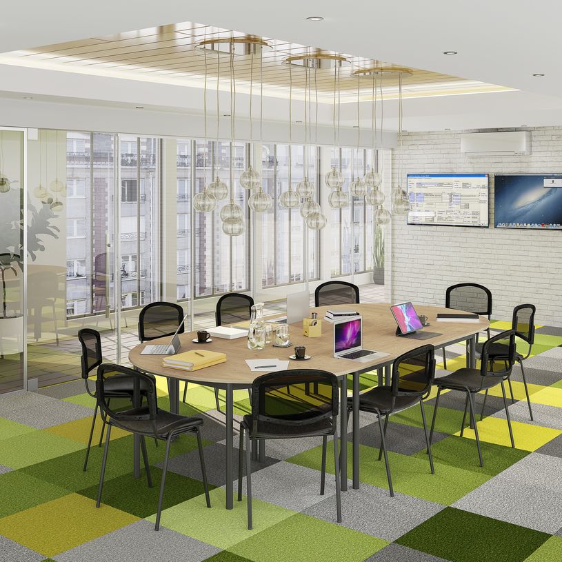 3253310129740-Table de réunion rectangulaire - 120 x 60 cm - Pieds carrés aluminium - imitation érable--1