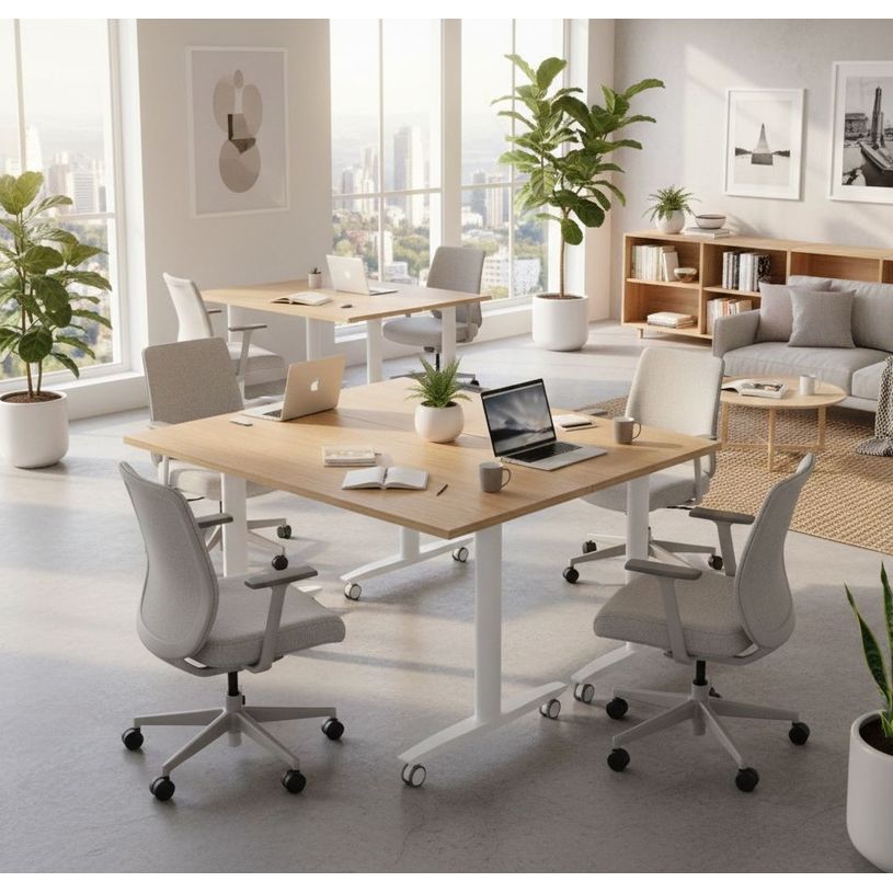 7331920003646-Table de réunion TAXI - Mobile et pliable - L160 x P80 x H73,7 cm - plateau chêne--1