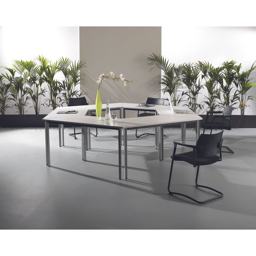 3253310129795-Table de réunion Trapèze - 120 x 60 cm - Pieds carrés anthracite - imitation Erable--1