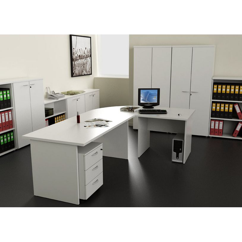 7331920002663-Bibliothèque haute Trend - L80xP44xH180 cm - 2 portes en mélaminé blanc - panneaux gris--1